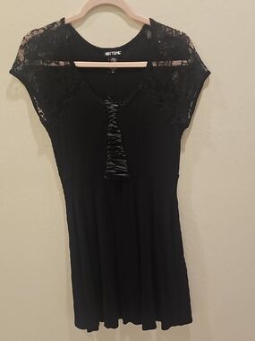 Hot Topic Black Lace Cap-Sleeve Skater Dress